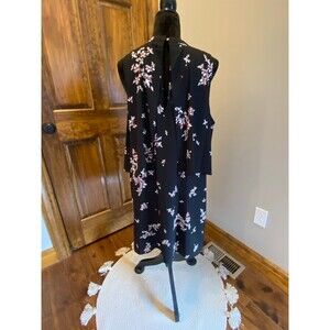 Apt. 9 Black Floral Midi Dress with Pink & White Blossoms